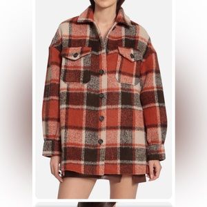 Avec Les Filles Womens Small Flannel Shirt Jacket Shacket Orange Plaid Sz S